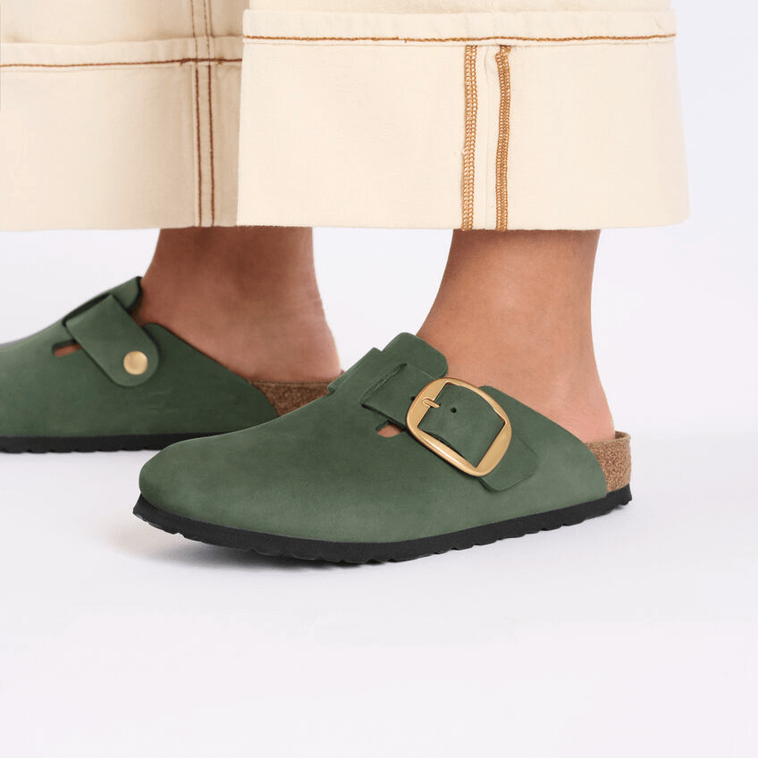 Closed-Toe cork slides Big Buckle | Nubuck | Thyme