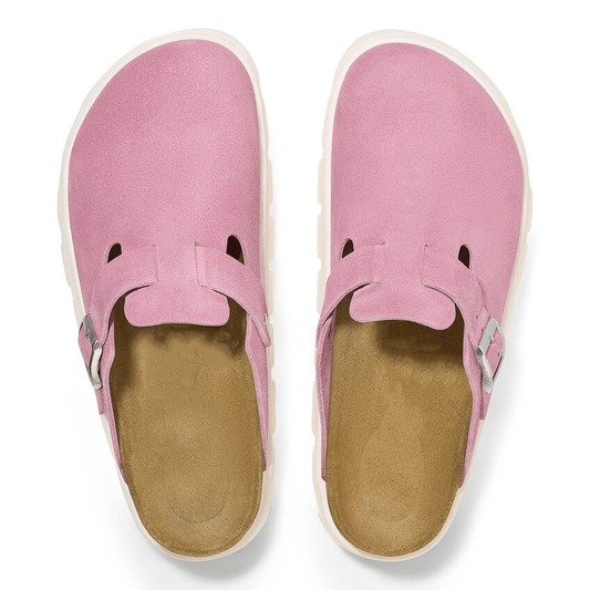 Closed-Toe cork slides Chunky | Suede | Candy Pink