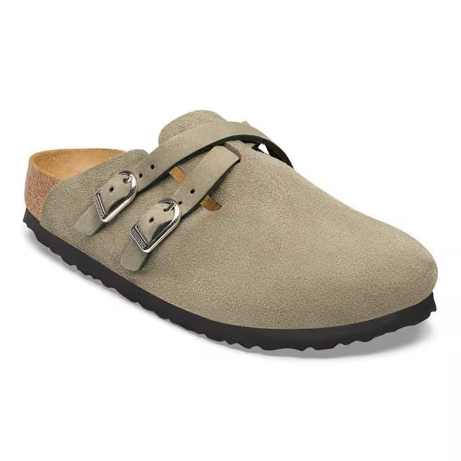 Closed-Toe cork slides | Soft Footbed | Suede | Taupe
