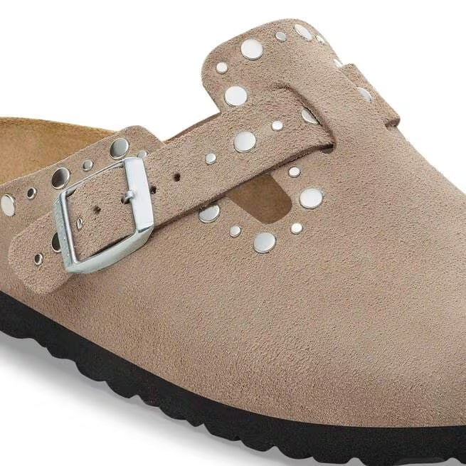 Closed-Toe cork slides | Boston Rivets | Taupe
