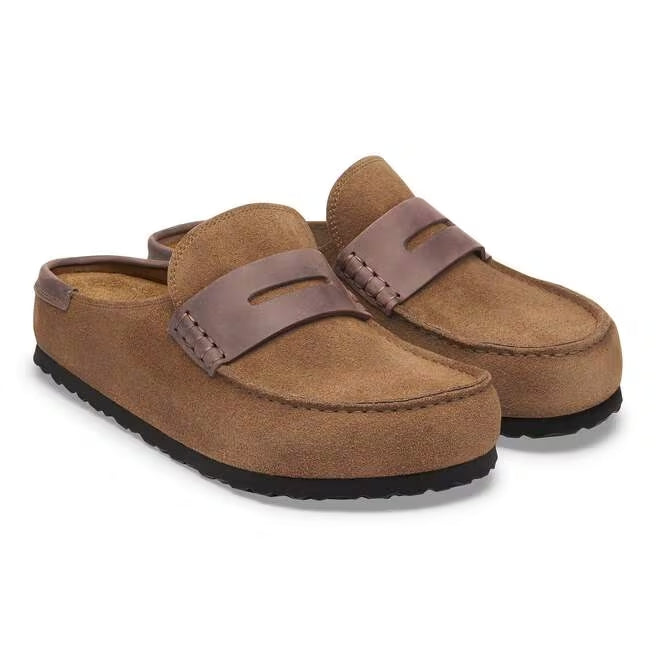 Closed-Toe cork slides | Soft Footbed | Suede | Dark Tea