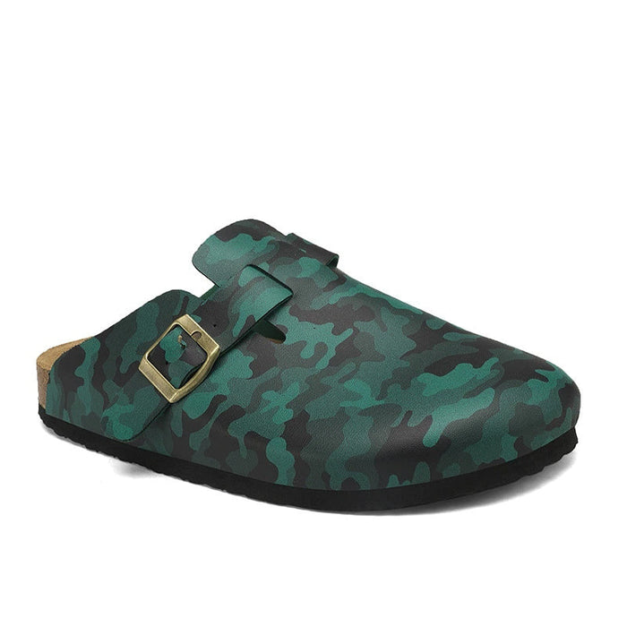 Camouflage Green Genuine Suede Leather Cork Slides