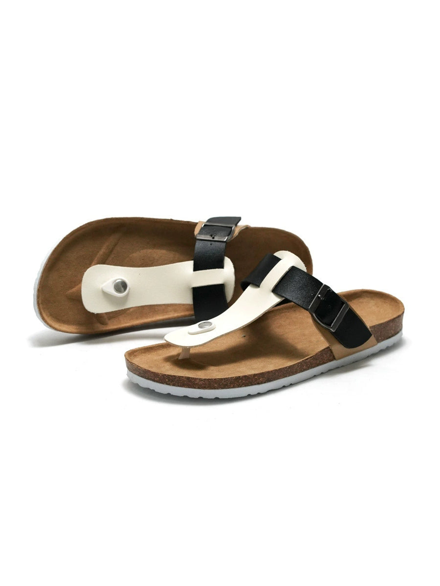 Trendy Two-Tone Cork Sandals ¨C Black & White Contrast