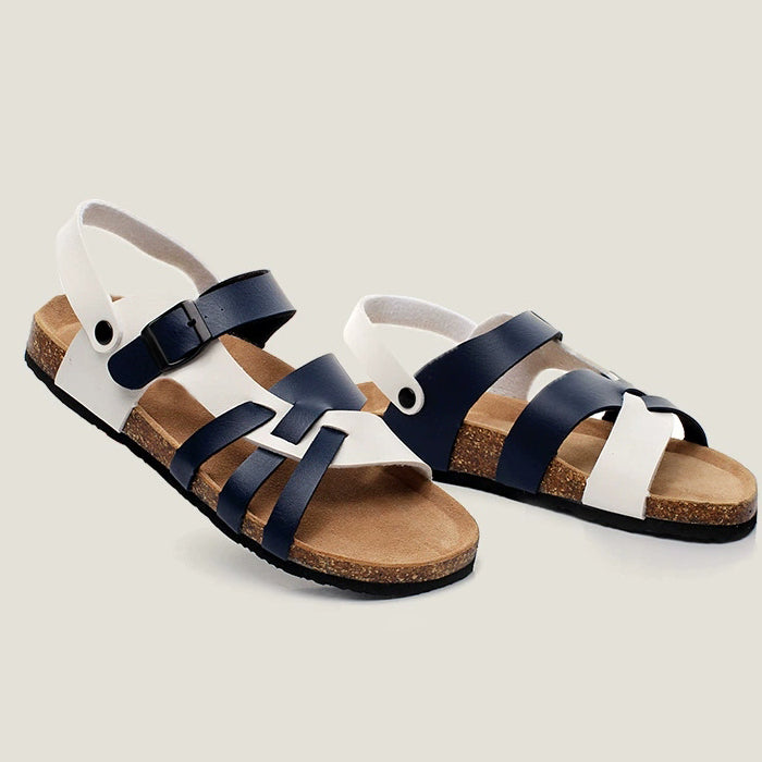 Blue and White Color-block Cork Sandals
