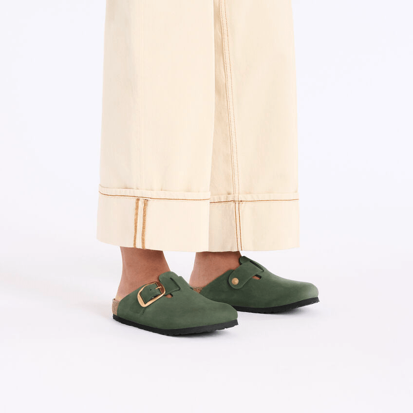 Closed-Toe cork slides Big Buckle | Nubuck | Thyme