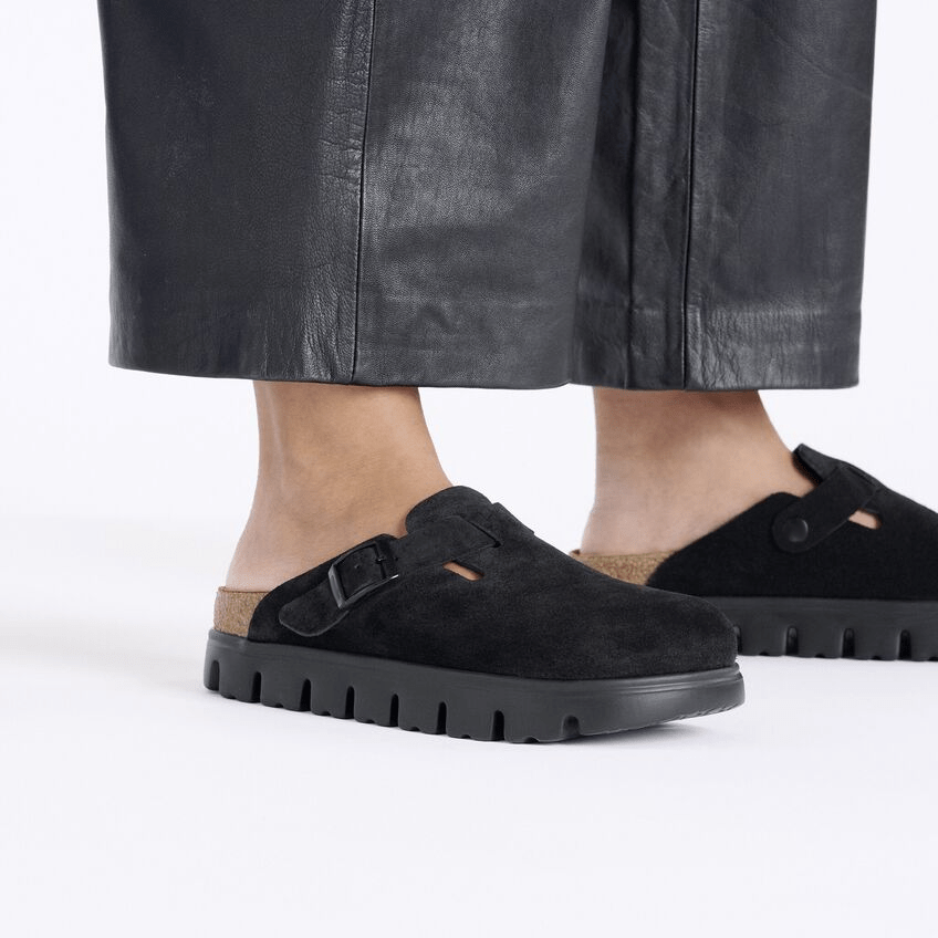 Closed-Toe cork slides Chunky | Suede | Black