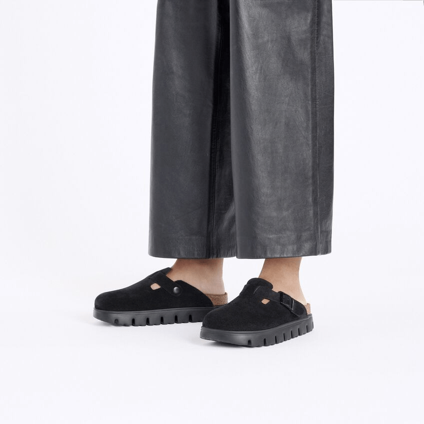 Closed-Toe cork slides Chunky | Suede | Black