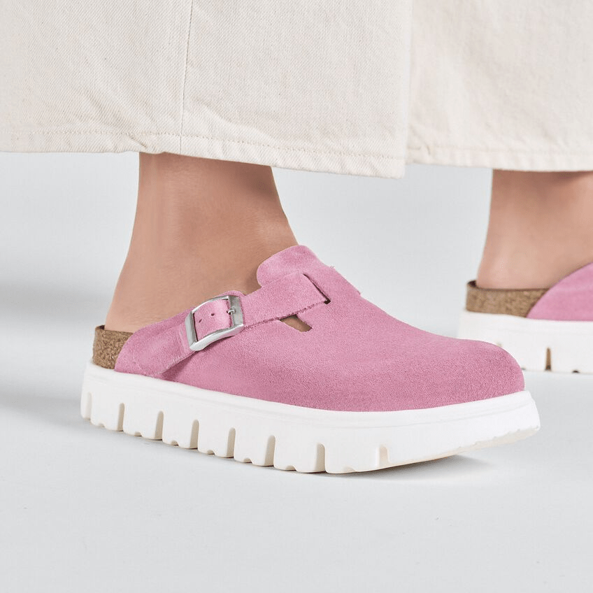 Closed-Toe cork slides Chunky | Suede | Candy Pink