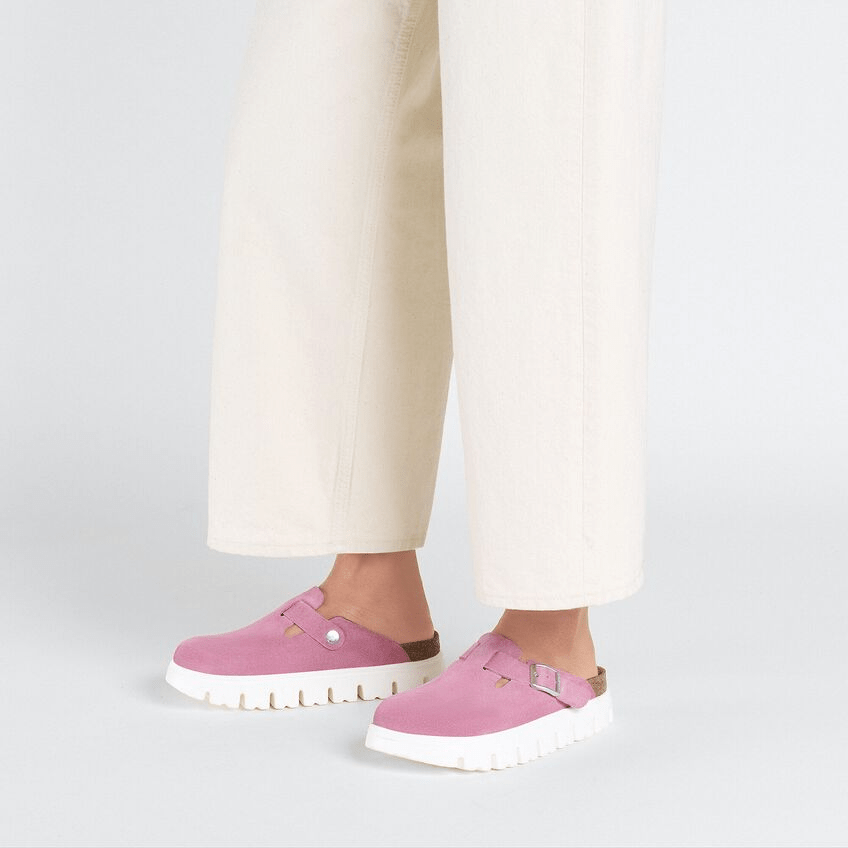 Closed-Toe cork slides Chunky | Suede | Candy Pink
