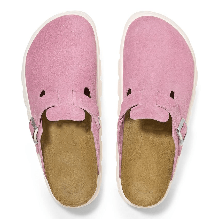 Closed-Toe cork slides Chunky | Suede | Candy Pink