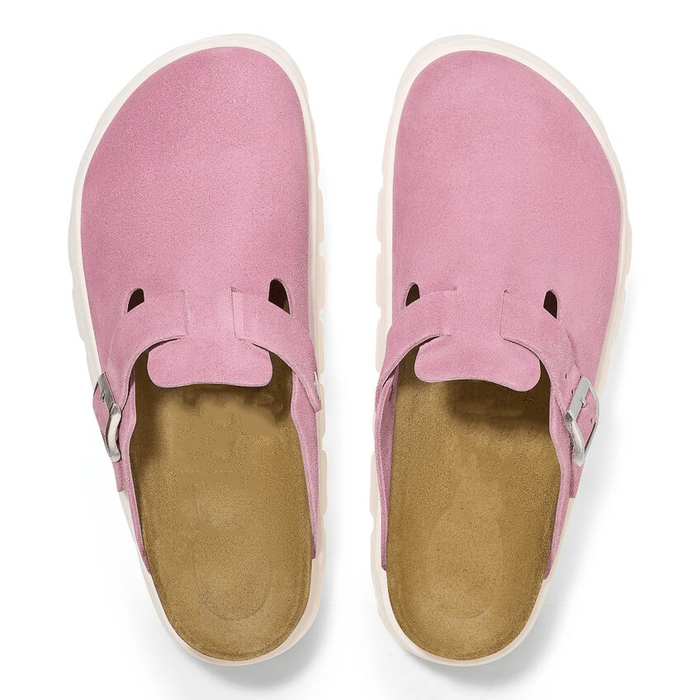 Closed-Toe cork slides Chunky | Suede | Candy Pink