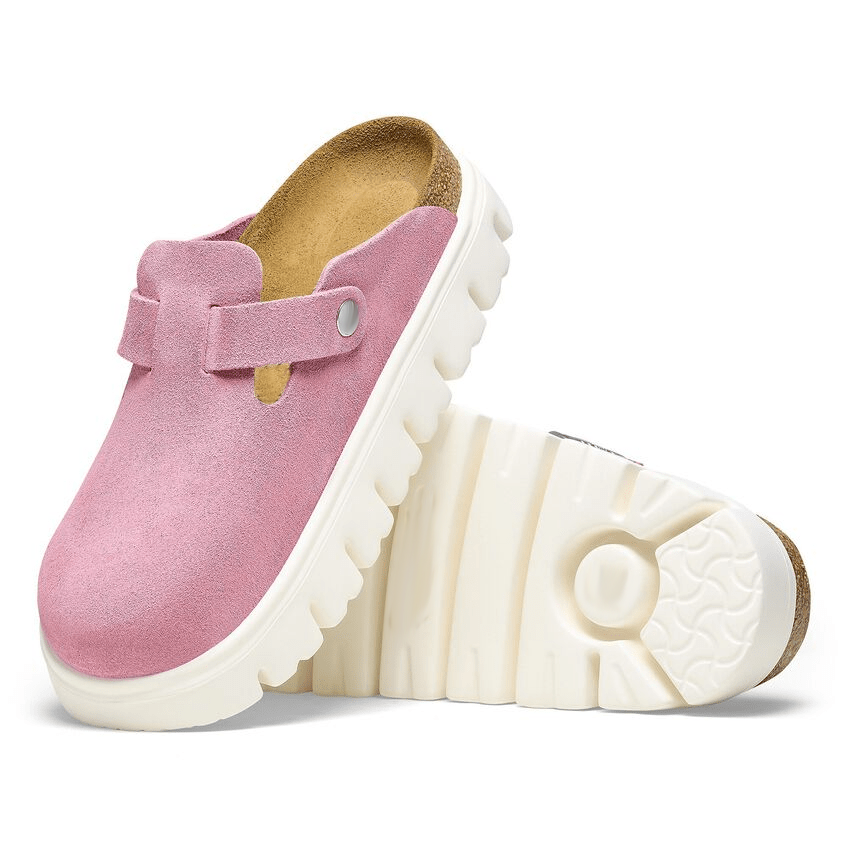 Closed-Toe cork slides Chunky | Suede | Candy Pink