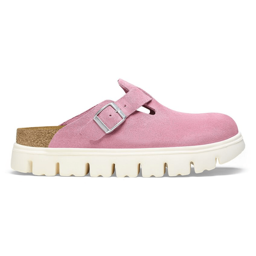 Closed-Toe cork slides Chunky | Suede | Candy Pink