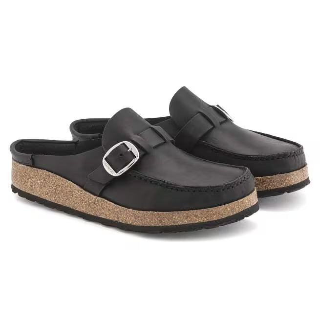 Closed-Toe cork slides | oiled leather | Black