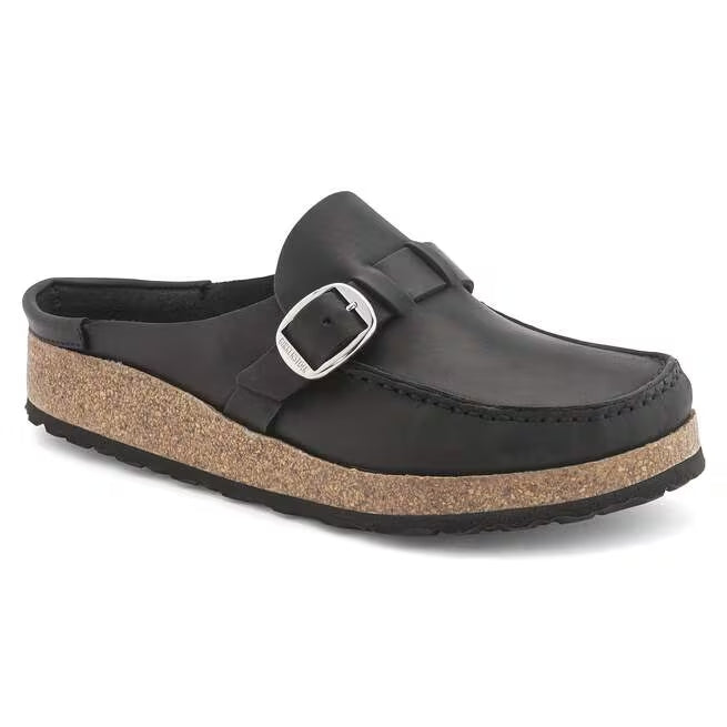 Closed-Toe cork slides | oiled leather | Black