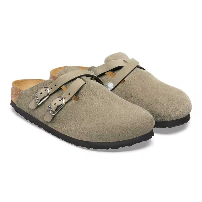 Closed-Toe cork slides | Soft Footbed | Suede | Taupe