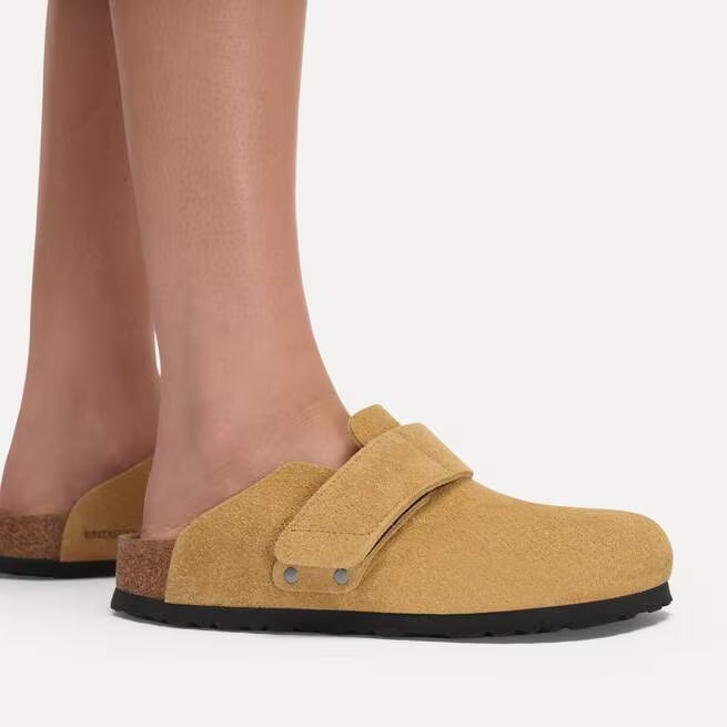 Closed-Toe cork slides | Soft Footbed | Suede | Cork Brown