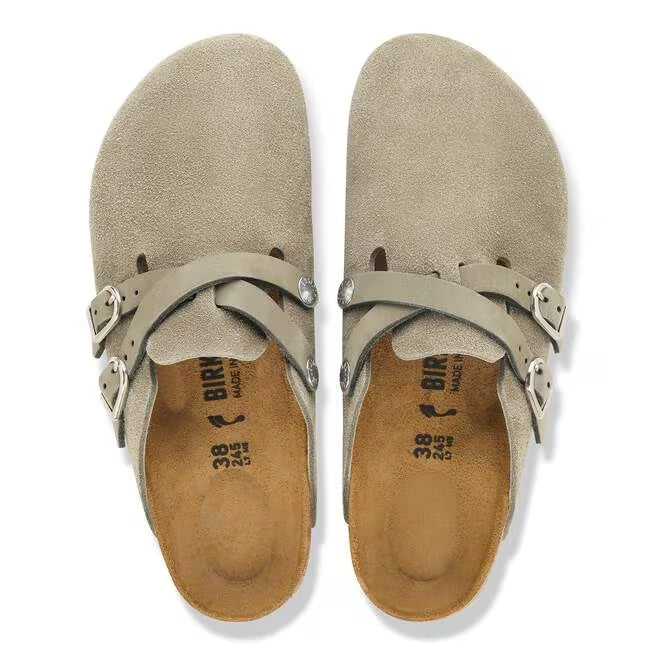Closed-Toe cork slides | Soft Footbed | Suede | Taupe