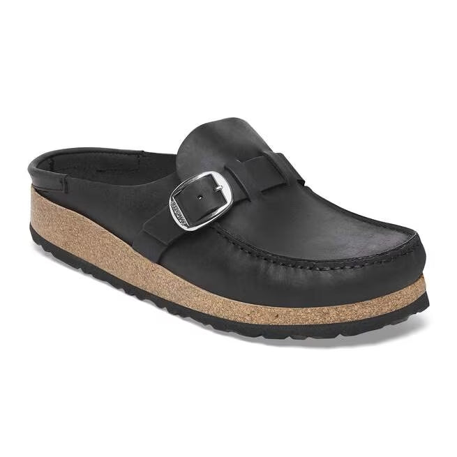 Closed-Toe cork slides | oiled leather | Black