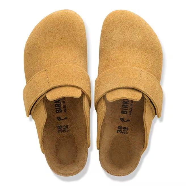 Closed-Toe cork slides | Soft Footbed | Suede | Cork Brown