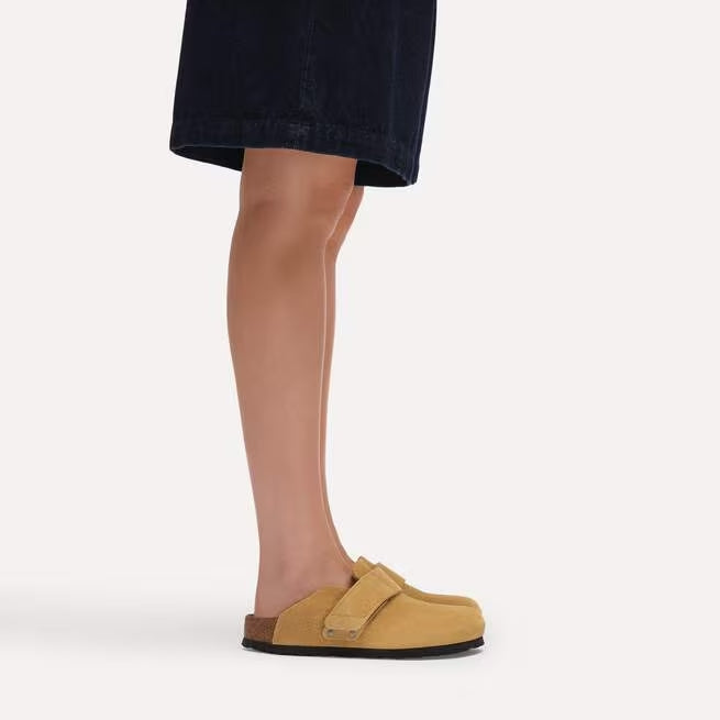 Closed-Toe cork slides | Soft Footbed | Suede | Cork Brown