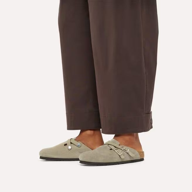 Closed-Toe cork slides | Soft Footbed | Suede | Taupe